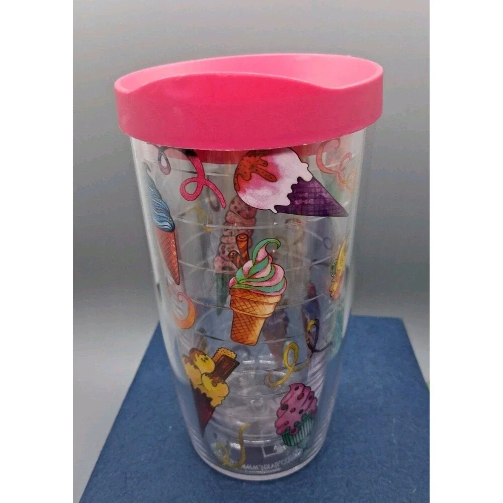 TERVIS Cup Tumbler Ice Cream Cone 16 oz Double Wall Insultated Hot Cold Pink Lid